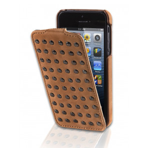 Decoded iPhone 5/5S Leather Flip Case Studs Brown Voorkant