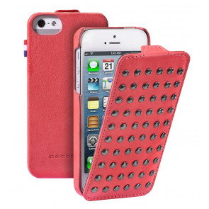 Decoded iPhone 5/5S Leather Flip Case Studs Red Voor- en achterkant