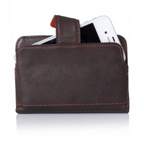 Knomo iPhone 4S Leather Wallet Brown Achterzijde met iPhone